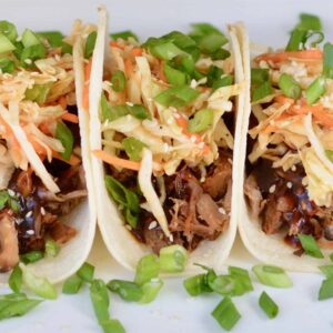 Korean BBQ Tacos with Quick Kimchi and Pulled Pork. Make Ahead Friendly!