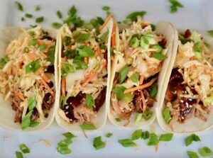 Korean BBQ Tacos with Quick Kimchi and Pulled Pork. Make Ahead Friendly!