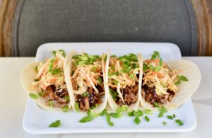 Korean BBQ Tacos with Quick Kimchi and Pulled Pork. Make Ahead Friendly!