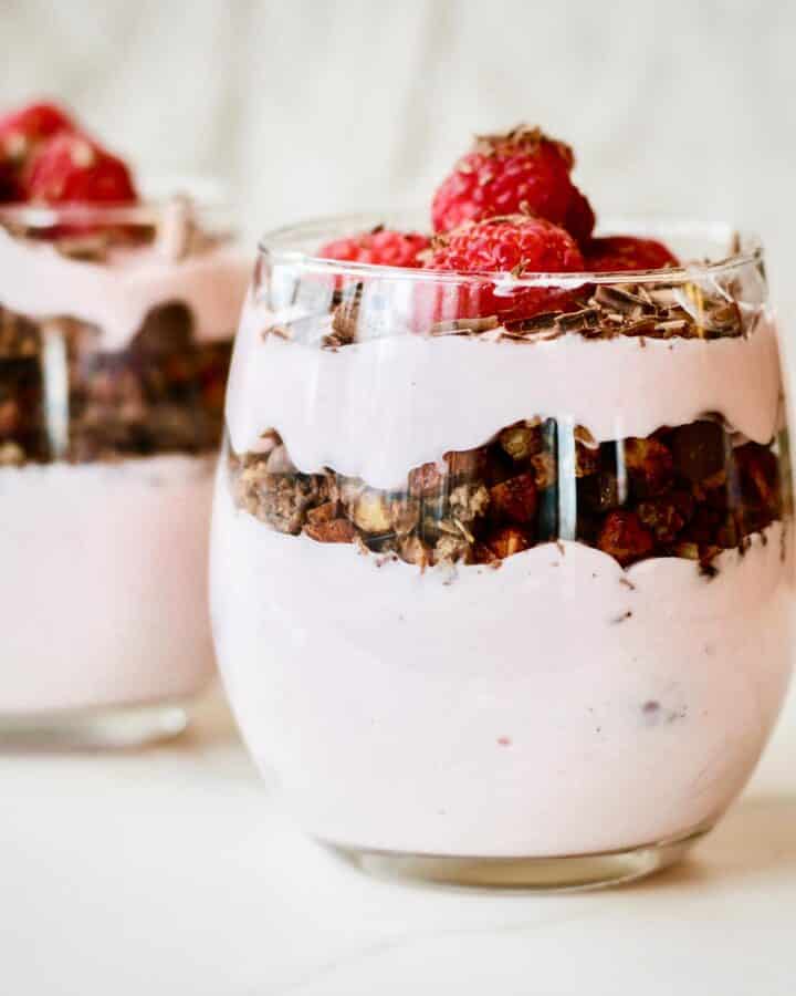 Raspberry Parfait With Chocolate Granola 