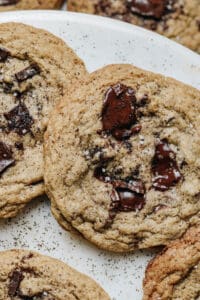 cookie on a cake stand with marble background