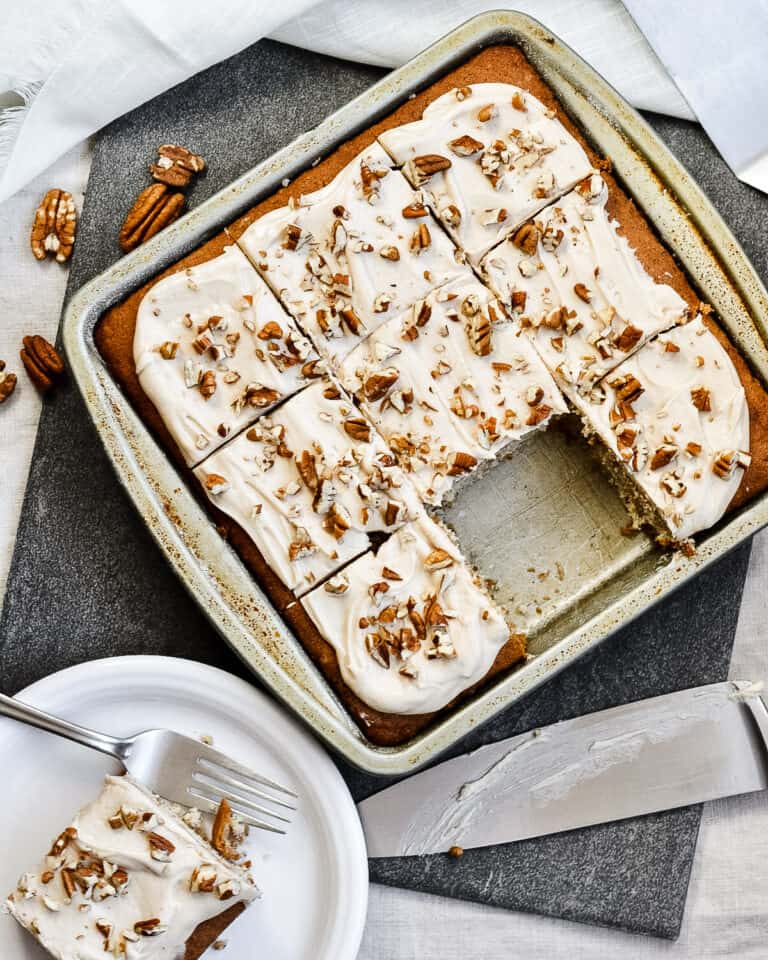 Sweet Pecan Cake with Maple Frosting | Gluten Free Option