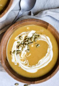 Sweet Potato Pumpkin Soup comes together in 20 minutes, using canned pumpkin. Simple and delicious soup recipe for fall!